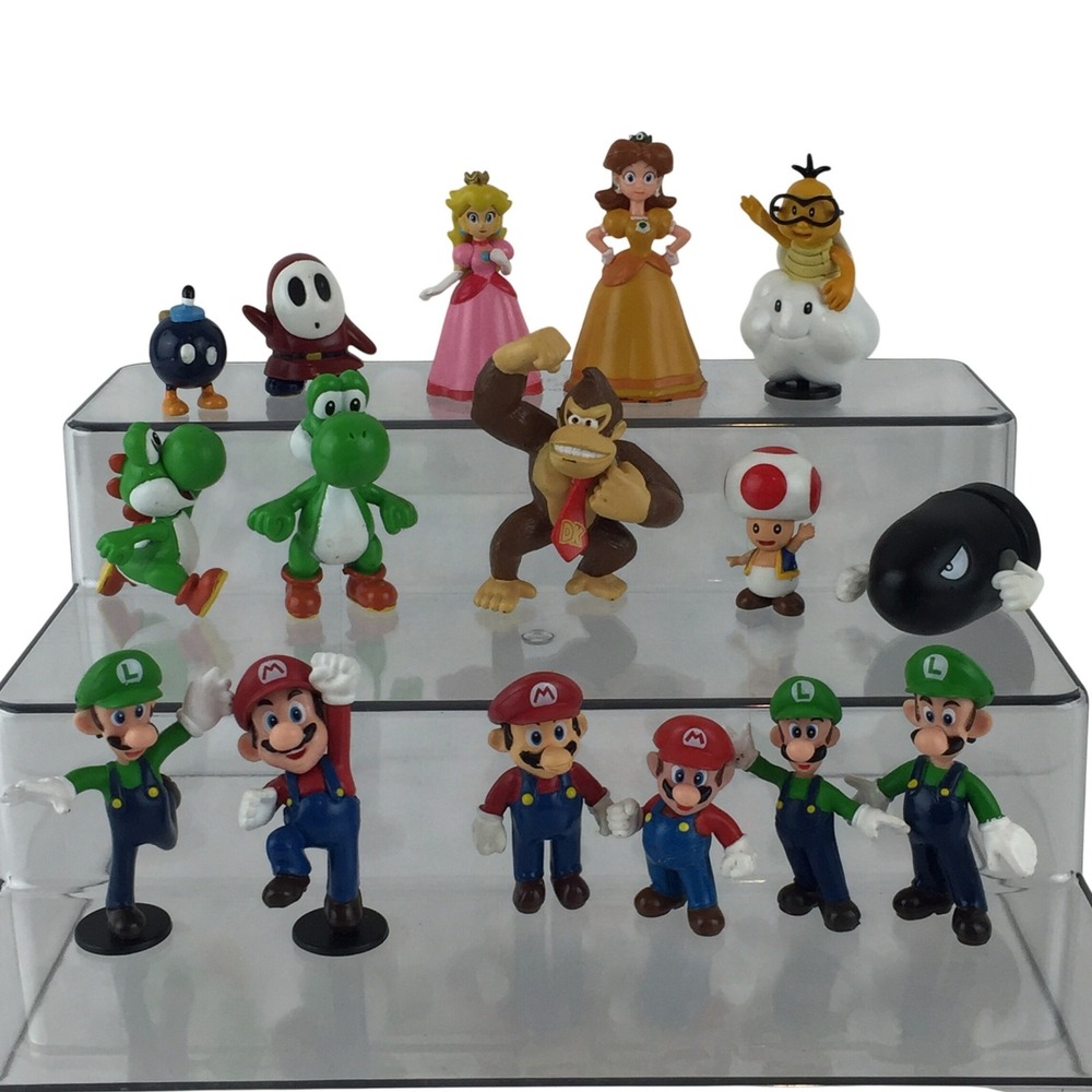 Nintendo Super Mario Bros Toy Figure Lot of 16 DK Luigi Peace Yoshi Cake Toppers